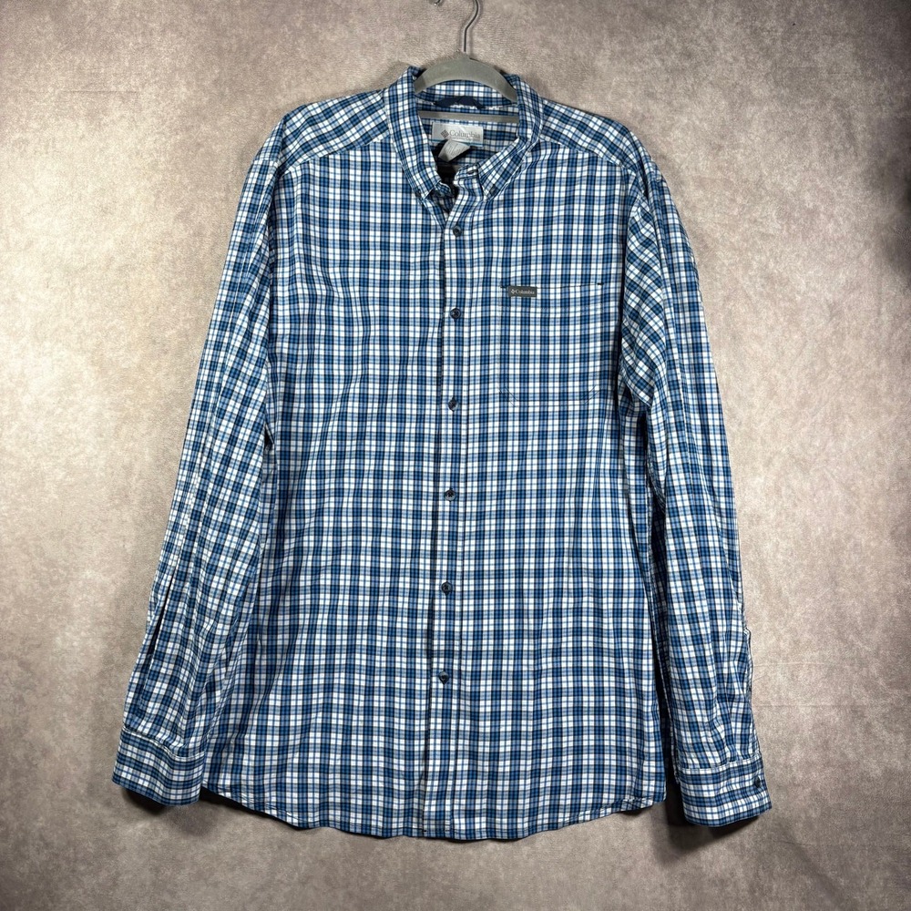 Columbia Rapid Rivers Shirt Mens Size XLT‎ Blue Plaid Button Down Long Sleeves
